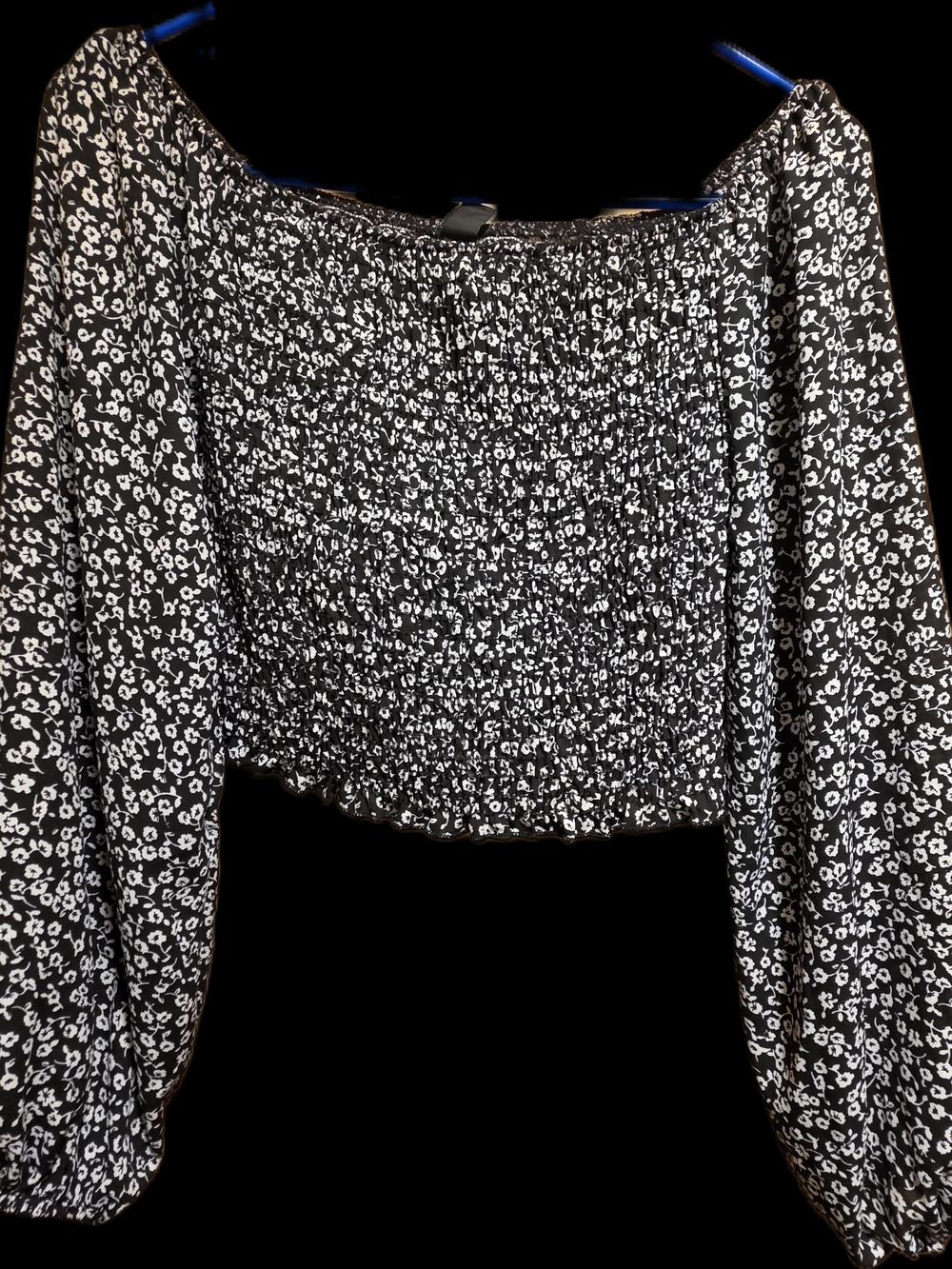 Windsor Black & White Floral Smocked Off-Shoulder Top